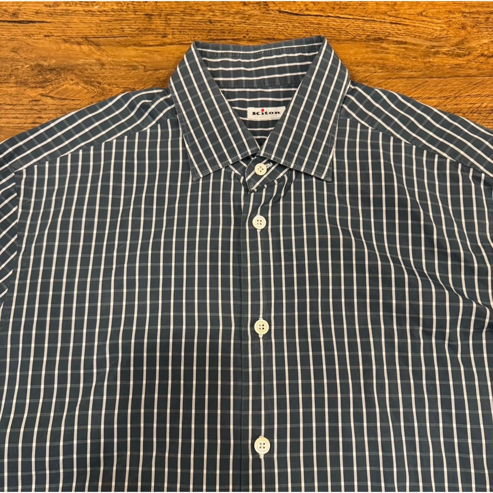 Kiton Green Designer Italy Cotton Plaid Button Up Casual Dress Shirt Men's 43 17